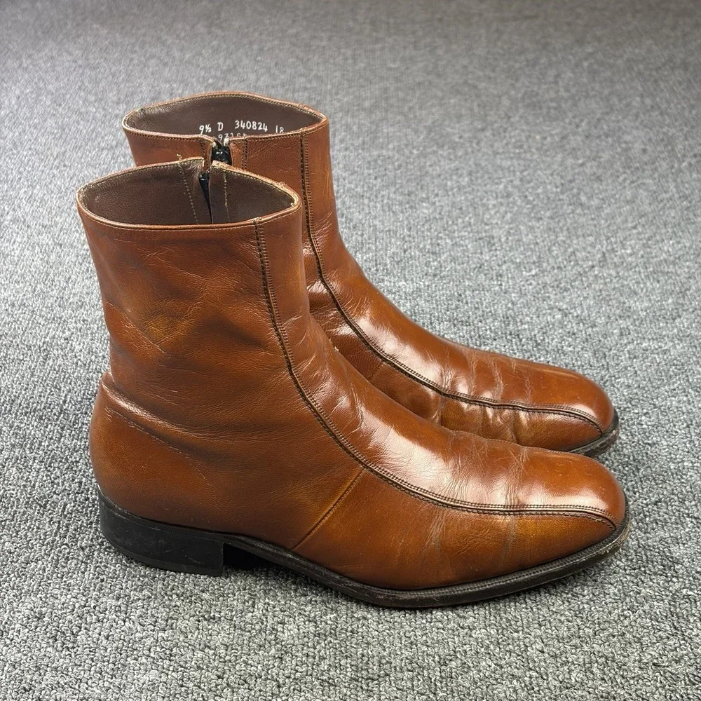 Vintage Florsheim Imperial Side Zip Ankle Boots Men's 9.5 D Brown Leather Beatle